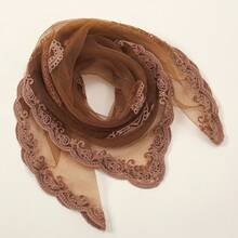 1pc Brown Embroidered Bandana, Square Paisley Print Scarf For Hair & Neck, Cotton Head Wrap Scarf For Party & Festival - màu nâu - Xem 6