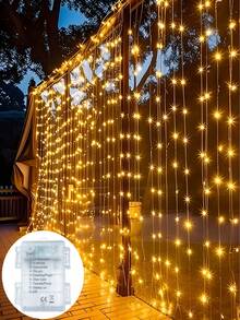 1pc 100/200/300 LED Outdoor Garden Curtain Fairy String Lights, Waterfall LED Light, Battery Box Powered 8 Lighting Modes,Indoor Outdoor Decor For Bedroom, Patio, Gazebo, Fence, Railing, Wedding, Party, Christmas Wall & Holiday Home Ornaments - Multicolor - View 5
