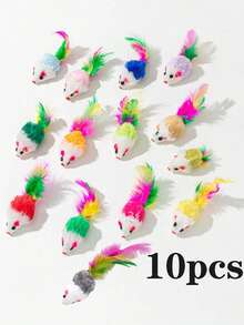 5pcs/10pcs/15pcs/20pcs Colorful Feather Sound Mouse Toys Set, Fun Interactive Rolling Ball & Mouse Toys To Keep Your Cat Entertained (Random Color) - Multicolor - View 9