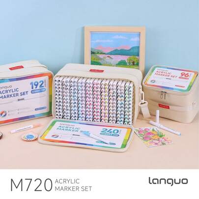 Languo 9-288 Colors Soft Tip Liquid Acrylic Marker Pens, Student Art Professional Painting Filling Color Pens, DIY Graffiti Drawing Skin Tone Markers, Waterproof Stackable Acrylic Marker Pens For Wood/Stone/Glass