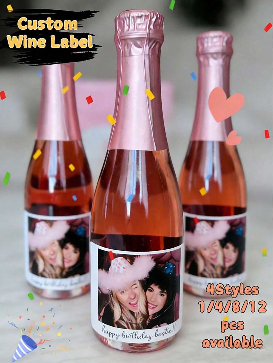 1-8Pcs Customizable Wine Bottle Labels: Stylish And Decorative, These Labels Are Waterproof, Oil-Resistant, And Scratch-Proof. Available In Various Sizes And Supporting Custom Photo Uploads, They Instantly Elevate The Ambiance When Applied To Bottles Of Red Wine, Fruit Wine, Or Sparkling Wine. - Multicolor - View 1