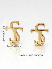 1 Pair Asymmetrical Geometric Earrings For Women - Gold TS Letter Stud Earrings - View 2