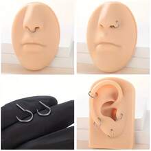 SENLANSP 1个16G 316不锈钢D形鼻环，适用于鼻部、鼻中隔、耳廓、耳软骨穿孔，男女通用，8毫米/10毫米 - D字鼻環 - 查看 3