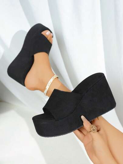 Sandalias de cuña con suela gruesa y resbaladizas para mujer, zapatos deslizables de plataforma suave y cómodos para la playa
