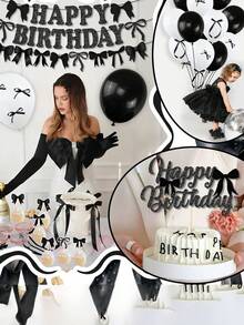 24 piezas Decoraciones para cupcakes con moños negros, decoración para fiesta de cumpleaños, decoraciones de moños para cupcakes, decoración para fiesta de despedida de soltera y boda, accesorios para fotografía de smash de pastel con moños negros - Negro - Ver 3