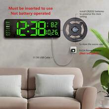 13-Inch Digital Wall Clock With Large Display, Spanish Language Display, Multifunction LED Clock With Time, Date, Day, And Temperature, 12/24H And ℃/℉ Format, Remote Control Included, Timer And Stopwatch, Easy-To-Read Electronic Clock For Home, Office, School, Gym, And Business, Clear Display For Seniors, Powered By Cable With Backup Memory - 1PC - View 4