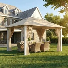 Devoko Pavilion 3x4 Waterproof Stable Winterproof,Aluminum Garden Pavilion,Pavilion With Solid Roof Protection UV,Suitable For Outdoor Scenes,Gray,Beige - beige - 查看 1