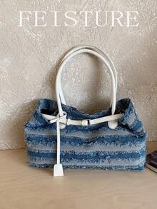 1 pieza Bolso con flecos decorativos, bolso de hombro de gran capacidad casual para uso diario y viajes - Azul - Ver 7