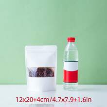 100个白色牛皮纸自立袋,带透明窗口,适用于干货、坚果、谷物、茶叶、节日礼品包装 - 白色 - 查看 13