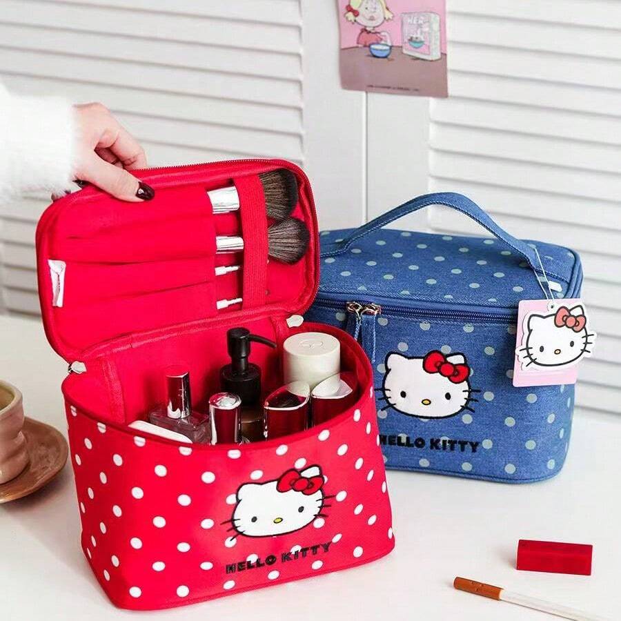 Official Sanrio Hello Kitty Polka Dot Cosmetic Bag, Cute & Elegant Large Capacity Makeup Bag For Cosmetics And Small Items - View 1