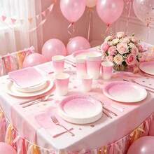 10 Stücke/20 Stücke/50 Stücke/80 Stücke rosa Farbverlauf Glitzer Papier Geschirr, rosa Pappteller & Becher 6,5" Servietten - 9" Speiseteller und 7" Dessert Teller, Partyzubehör geeignet für Hochzeit, Bridal-Shower, Geburtstagsfeier Dekoration, unisex - Rosa Farbverlauf - Übersicht 4