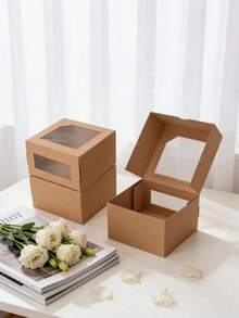 10 piezas Cajas de regalo de cartón blanco grande para macarrones con ventana ondulada, adecuadas para pasteles, chocolates, galletas, postres, aplicables para cumpleaños, fiestas, bodas - Ver 6