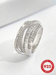 1 pieza Anillo de plata de ley 925 con múltiples capas y diamantes, estilo vintage, adecuado para uso diario o como regalo para mujeres - Anillo de diamantes multicapa - Ver 2
