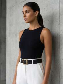 1条女士镜面几何方形扣PU皮革腰带，街头风Y2K豹纹配饰，适合秋冬季休闲装扮，也适合夏季、秋季、万圣节等场合佩戴。 - 黑色 - 查看 2