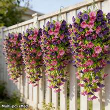 JHSHUDSE 7 piezas - Decoración colgante artificial de campanilla de colores mixtos para exteriores | Florecimiento vívido con hojas de eucalipto | Sin mantenimiento | Adecuado para decoración del hogar, jardín, patio, interior/exterior, boda, fiesta, regalo de inauguración de casa, decoración vertical de gazebo Plantas artificiales - 7 artículos morados - Ver 8