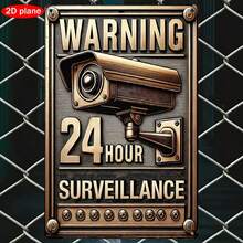 1 pieza Señal de advertencia de vigilancia de 24 horas, estilo vintage, plana en 2D - Hecha de hierro duradero con diseño de cámara de seguridad, para montaje en pared, adecuada para la seguridad del hogar y la oficina, tamaño: 20x30cm - Opción ideal para aumentar la conciencia sobre la seguridad, plana en 2D, la talla grande adecuada para Navidad - Multicolor - Ver 1