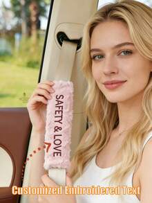 1pc Personalized Embroidered Plush Car Seat Belt Shoulder Pad, Soft & Durable Auto Accessories, All Season Use, Customized Car Gift - Multicolor - View 8