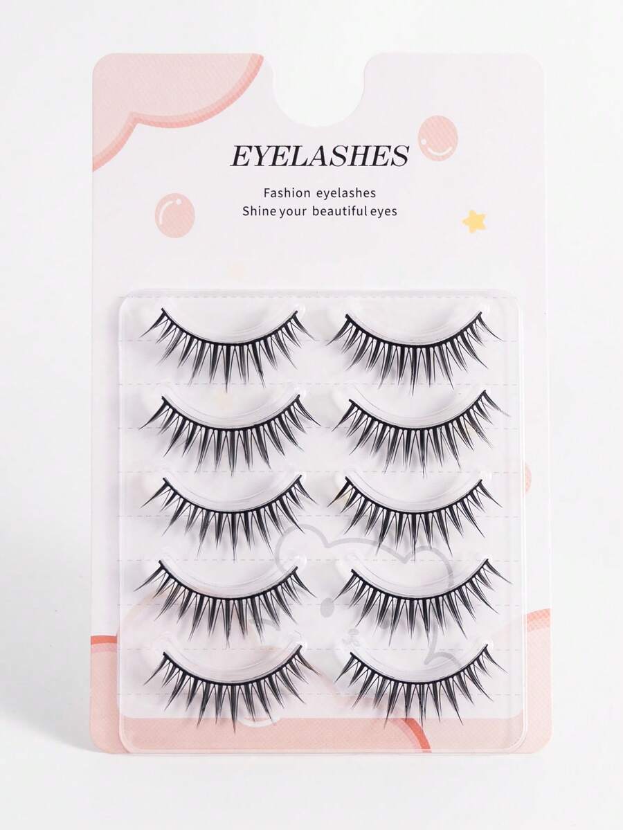 5 Pairs Mascara Effect Mink Fur False Eyelashes, Natural Volume & Lengthening Effect, Essential Makeup Tool For Travel - Black - View 1