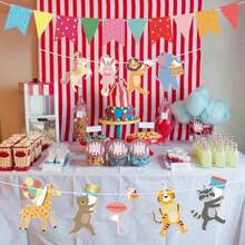 Animal Party Banner With Colorful Pennant Banner Flag Animal Parade Birthday Decorations Happy Birthday Garland For Girls Boys Zoo Carnival Circus Party Decorations Supplies - 動物遊行 - 查看 5