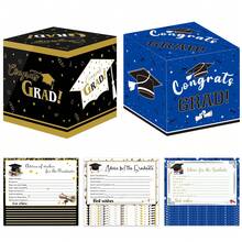 9pcs/Set Graduation Greeting Card Box, Black & Blue Congratulatory Graduation Design Greeting Cards, Graduation Party Supplies - Multicolor - View 9