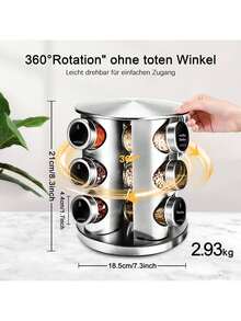 Spice Carousel With 12 Spice Jars, 360° Rotating Spice Rack, Spice Turntable Storage Unit, Spice Organizer, Stainless Steel Construction, Silver Finish - 12-piece Round Spice Rack Set - View 3