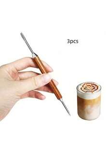 1pc Carved Rosewood Handle Coffee Latte Art Pen, Tool For Creating Decorative Patterns In Coffee, Comes In Gift Box - Multicolor - View 11