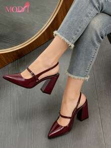 Mujer Zapatos de Tacón Grueso, Punta Fina, Correa de Charol, Estilo Elegante para Oficina,Zapatos para mujer en color vino tinto con punta puntiaguda y correa al tobillo, diseño elegante con tacones altos y tacón grueso ideal para eventos, fiestas y celebraciones de temporada, modelo refinado dentro de tacones para mujer funciona como zapatilla elegantes de mujer y zapatillas tacon elegantes, estructura cómoda adaptable diferentes pies compatible wide fit zapatos mujer, estilo versátil que conecta búsquedas amplias como huaraches de mujer cómodos perder identidad calzado sofisticado - Burdeos - Ver 10
