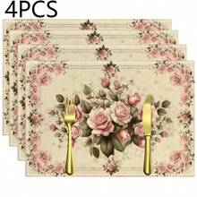 1/2/4/6/8件套数字印花餐垫,复古农舍风格,饰以花卉图案,尺寸30*45厘米。适用于日常使用、节日、派对、生日、婚礼、晚宴、厨房和餐厅装饰。 - 彩色 - 查看 15