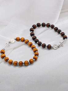 1条十字珠手链，圣本笃十字架吊坠手链，复古风格，适合日常佩戴，珠宝礼品 - 串珠手鍊 - 查看 4