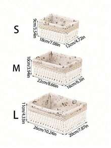 Set de 3 piezas (S+M+L), 1 pieza Cesta de almacenamiento de escritorio tejida al estilo bohemio con y sin tapa, adecuada para llaves, artículos pequeños, mesa de café, maquillaje, llaves, aperitivos, sala de estar, entrada, hogar, cesta de almacenamiento decorativa, regalo de decoración navideña, estantería de almacenamiento reutilizable para papelería, armario, juguetes, cosméticos, organizador de escritorio, cesta de regalo ideal - Modelo mariposa blanca - Ver 11