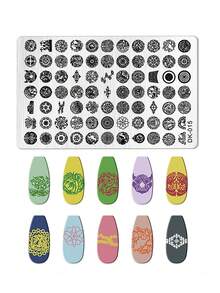 1pc Nail Art Printing Steel Plate, Stainless Steel Nail Stamping Template Tool - Silver - View 1