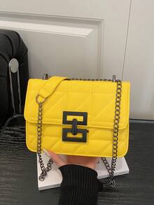Fashion Solid Color Quilted Square Chain Shoulder Bag, Multifunctional Evening Clutch, Lightweight New Handbag And Wallet, Suitable For Daily Commute Crossbody, Ideal Choice For Office Workers, Casual Coin Purse - Yellow - View 9