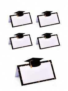 50pcs Graduation Party Table Card Set - Black & Gold Graduation Cap Design Pre-Folded Blank Tent Place Cards, Writable Desk Name Cards, Suitable For Graduation Party Reception, Graduation Table Decor - Multicolor - View 2