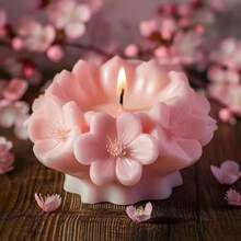 樱花蜡烛硅胶模具，DIY樱花杯蜡烛，手工皂，树脂蜡烛杯硅胶模具 - 花柱 - 查看 1