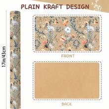 80gsm Thicker Floral & Butterfly Pattern Kraft Paper Roll, 43cm X 10m, Gift Wrapping Paper For Birthday, Friendship Party, General Gift Decoration - Flower + Butterfly -10m - View 3