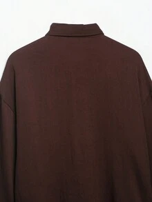YROOE 女士简约宽松纯色长袖衬衫，舒适休闲通勤风，春夏款 - 咖啡棕 - 查看 8