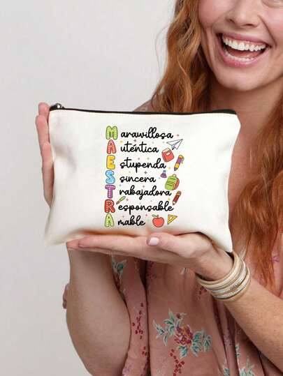 Colorful Vertical Maestra Print Makeup Bag, Portable Cosmetic Pouch For Teachers, Multi-Color Optional Travel Toiletry Organizer, Portable Storage Bag, Lightweight Durable Storage Pouch For Daily Use, Commuting, Travel, Picnic, Camping, Outdoor Adventure And Other Occasions, Multi-Color Optional Exquisite Gift Bag, Travel Souvenir For Friends, Travel Essential, Travel Accessory, Valentine's Day Gifts, Ideal Teacher Appreciation Back To School Gift