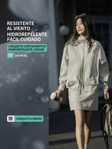 Chaqueta impermeable y cortavientos LI-NING para mujer, con sistema repelente al agua y alta transpirabilidad, ideal para actividades al aire libre y uso casual (AFDVB48). - Beis - Ver 2