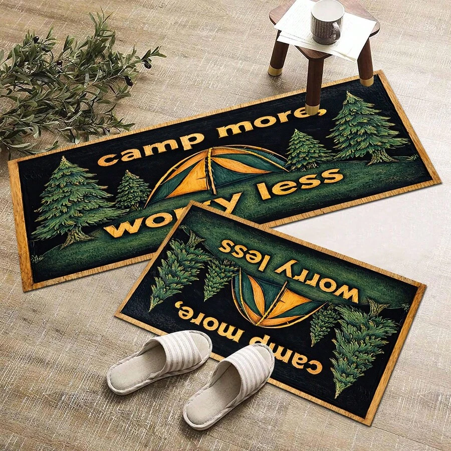 1pc Green Camp Pattern Design, Kitchen Decor, Home Decor, Decorative Mat, Fashion Doormat, Multi-Purpose Mat, Kitchen Floor Mat, Kitchen Mat Set, Kitchen Floor Protector, Comfort Standing Mat, Living Room Bedroom Bathroom Laundry Office Area Rug, Home Decoration Indoor - Multicolor - View 1