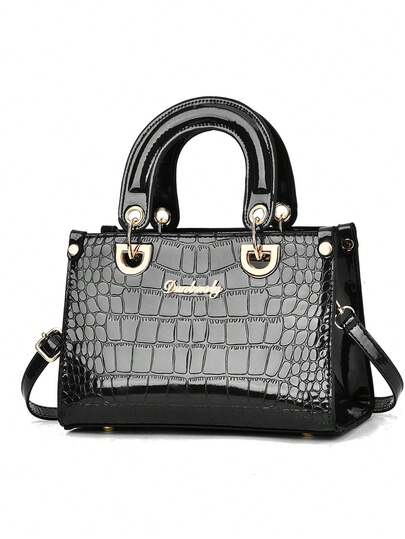 Crocodile Texture Retro One Shoulder Handbag, Multifunctional Large Capacity Crossbody Bag, Fashion Design, New Stylish Small Square Bag For Women, Suitable For Travel, Shopping, Shoulder Or Crossbody Wear, Fashionable Bicolor Casual Luxury Large Capacity Handbag