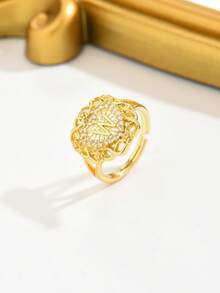 1枚女士心形26字母锆石戒指，金色开口字母戒指，心形通勤戒指，夏季海滩风戒指，适合日常佩戴 - 金黃色 - 查看 11