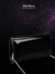 Noctella 四件套水钻首饰套装，闪亮项链、耳环和手链；时尚新款亮面PU晚宴包/派对包；精致优雅的翻盖信封手拿包，适合女士和女孩参加派对、舞会、婚礼和晚宴。 - 黑色 - 查看 10