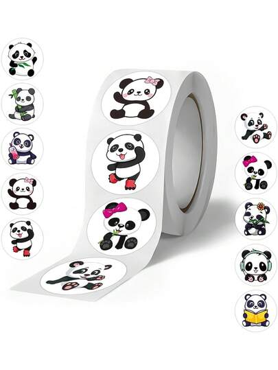 500pcs/Roll Cute Cartoon Panda Stickers, Gift/Planner/Tape/Party/Cake Packaging Decor/Stationery Doodle Stickers Scrapbook Supplies Scrapbooking