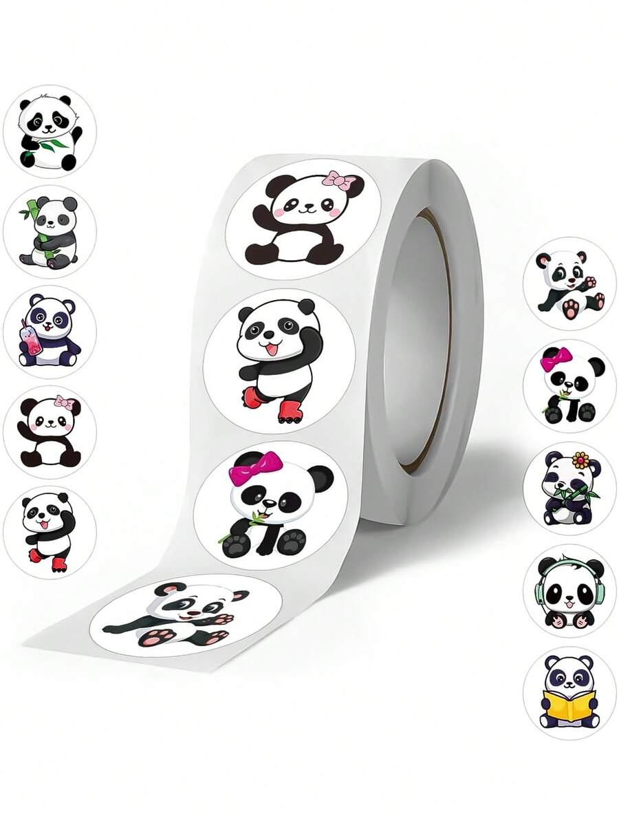 500 piezas/Rollo Pegatinas de Panda de Dibujos Animados Lindas, Decoración para Regalos/Planificador/Cinta/Fiesta/Pastel/Papelería Doodle Pegatinas Suministros para Scrapbooking - Dibujos animados - Ver 1