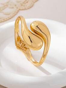 1pc Fashionable New Thick Minimalist Exquisite Quality Versatile Gold-Plated Large Water Drop Shaped Bracelet For Women - Yellow Gold - View 5