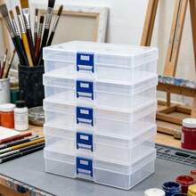 5 piezas Cajas de almacenamiento impermeables - 5 piezas Cajas de plástico transparente grandes con tapas, impermeables, apilables Contenedores de almacenamiento para cuentas, pendientes y artículos pequeños - Organizadores de archivos rectangulares duraderos - Juego de cinco - Ver 10
