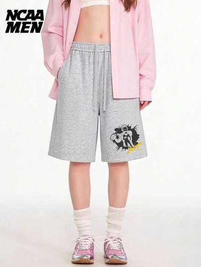 Men's Spring Letter Print Sweatpants, 5-Inch Sports Shorts, Unisex Joggers For Couples, Suitable For Spring, Summer & Autumn