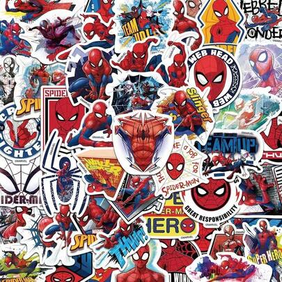  50pcs/Set [Spider Man Space Graffiti Style] Red And Blue Cool Sticker Set Marvel Genuine Authorized Hero Sticker Birthday Companion Gift Account Material New Year's Gift, Valentine's Day Gift, Easter Gift (Stochastic Style)