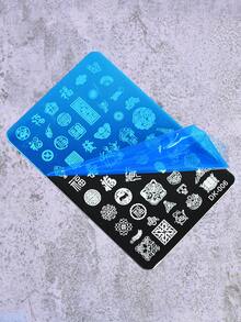 1pc Lace Flower Pattern Nail Art Stamping Plate, Stainless Steel Nail Stamping Template Tool - Silver - View 2