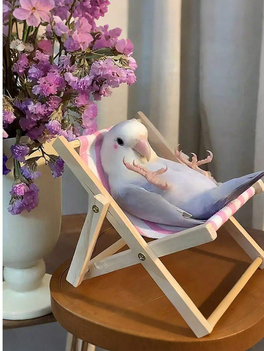 1pc Bird Supplies, Small Wooden Beach Lounge Chair For Parrots, Bird Chewing Toy Bird Supplies Birdcage Accessories - Multicolor - View 1